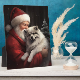 Keeshond With Santa Claus Festive Christmas Plaque