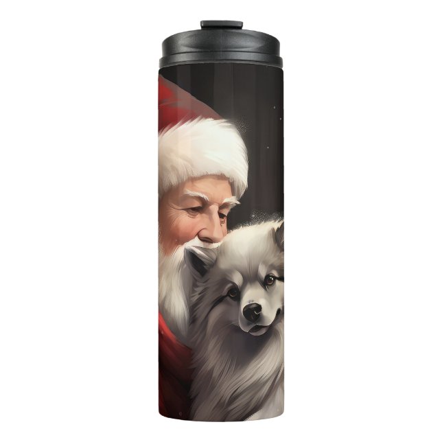 Keeshond With Santa Claus Festive Christmas Thermal Tumbler (Front)