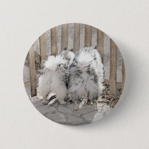 Keeshonds at the Gate Painting - Original Dog Art 6 Cm Round Badge