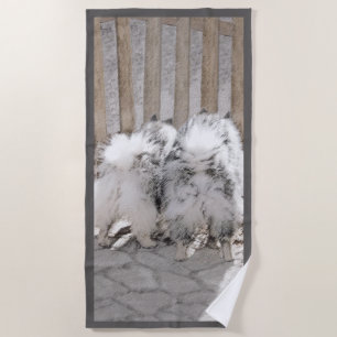Keeshonds at the Gate Painting - Original Dog Art Beach Towel