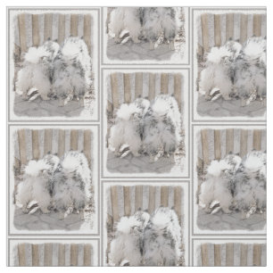 Keeshonds at the Gate Painting - Original Dog Art Fabric