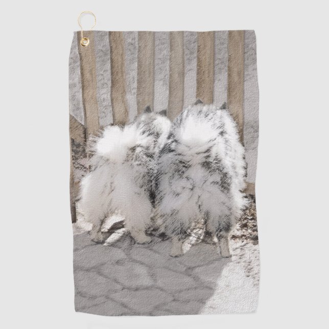 Keeshonds at the Gate Painting - Original Dog Art Golf Towel (Front)