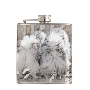 Keeshonds at the Gate Painting - Original Dog Art Hip Flask