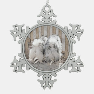 Keeshonds at the Gate Painting - Original Dog Art Snowflake Pewter Christmas Ornament