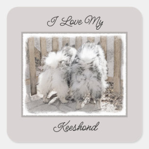 Keeshonds at the Gate Painting - Original Dog Art Square Sticker