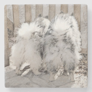 Keeshonds at the Gate Painting - Original Dog Art Stone Coaster