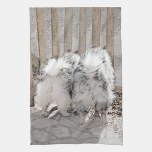 Keeshonds at the Gate Painting - Original Dog Art Tea Towel