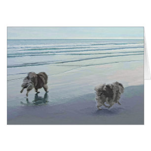Keeshonds at the Seashore Painting Dog Art