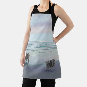Keeshonds at the Seashore Painting Dog Art Apron