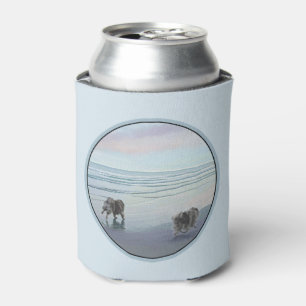 Keeshonds at the Seashore Painting Dog Art Can Cooler