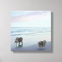 Keeshonds at the Seashore Painting Dog Art
