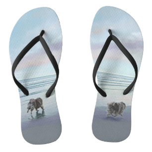 Keeshonds at the Seashore Painting Dog Art Jandals