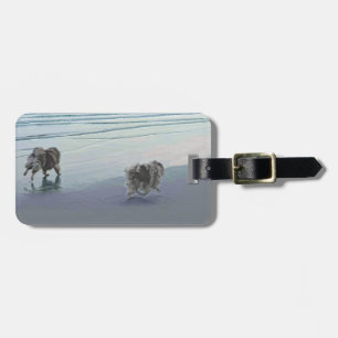 Keeshonds at the Seashore Painting Dog Art Luggage Tag
