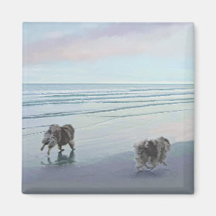 Keeshonds at the Seashore Painting Dog Art Magnet