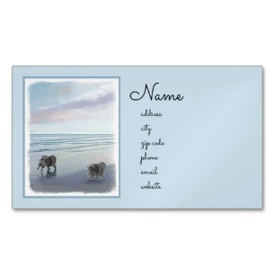 Keeshonds at the Seashore Painting Dog Art Magnetic Business Card