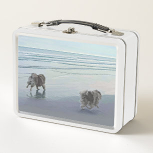 Keeshonds at the Seashore Painting Dog Art Metal Lunch Box