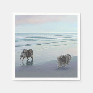Keeshonds at the Seashore Painting Dog Art Napkin