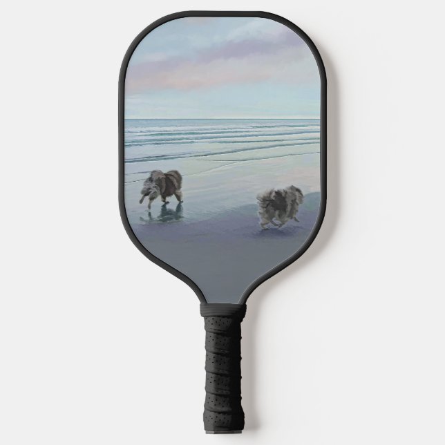 Keeshonds at the Seashore Painting Dog Art Pickleb Pickleball Paddle (Front)