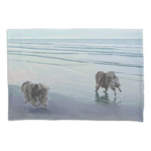 Keeshonds at the Seashore Painting Dog Art Pillowcase