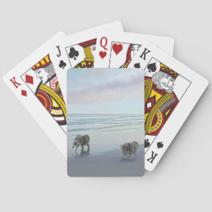 Keeshonds at the Seashore Painting Dog Art Playing Cards
