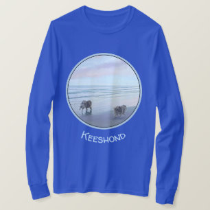 Keeshonds at the Seashore Painting Dog Art T-Shirt