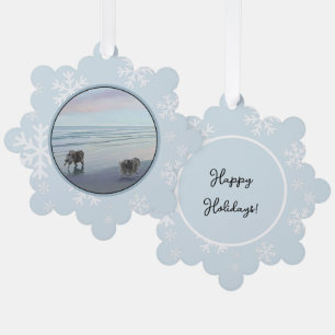 Keeshonds at the Seashore Painting Dog Art Tree Decoration Card