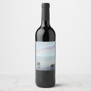 Keeshonds at the Seashore Painting Dog Art Wine Label