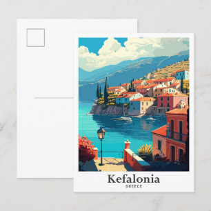 Kefalonia Greece Art Vintage Travel Illustration Postcard