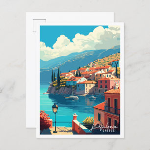 Kefalonia Greece vintage travel illustration Postcard