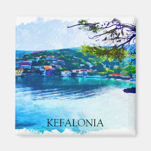 Kefalonia Greece Watercolor Panorama View Magnet