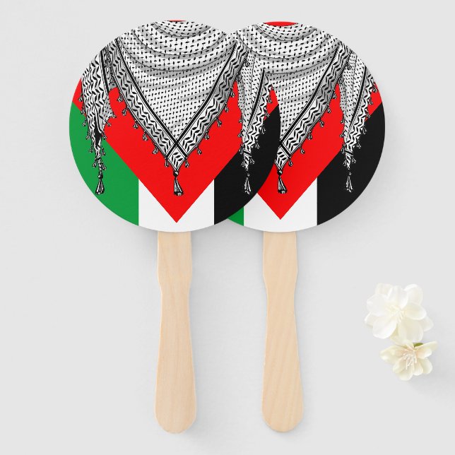 Keffiyeh Palestinian Scarf Traditional Fabric Hand Fan (Front and Back)