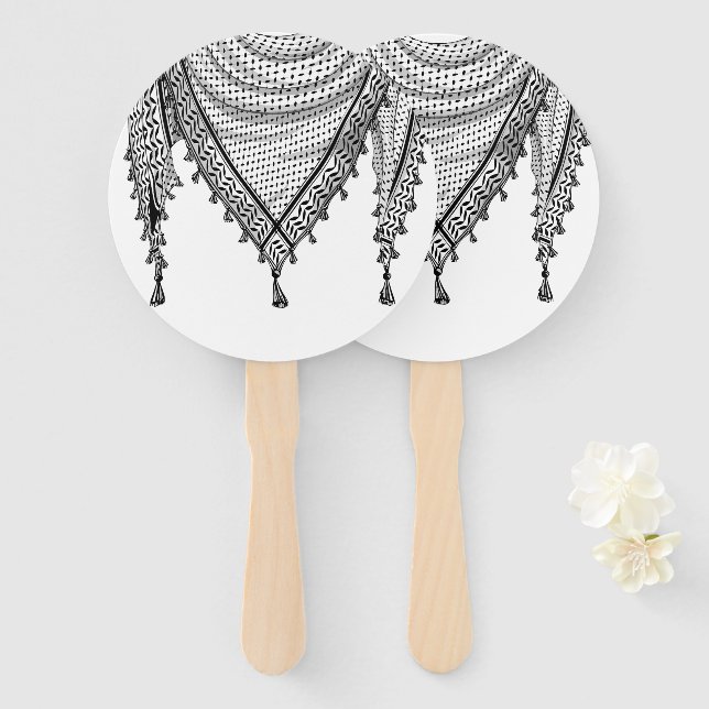 Keffiyeh Palestinian Scarf Traditional Fabric Hand Fan (Front and Back)