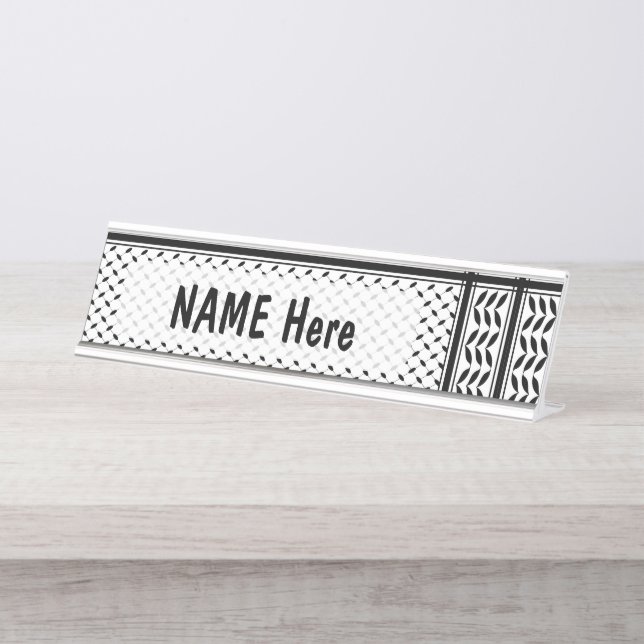 Keffiyeh Symbol of Palestine Resistance Pattern Desk Name Plate (Front)