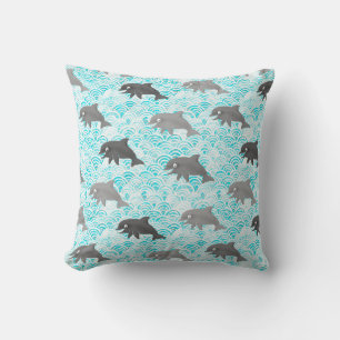 Keiki Watercolor Dolphin Wave And Plaid Reversible Cushion
