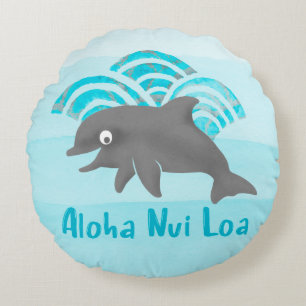 Keiki Watercolor Dolphin Wave Engineer Reversible Round Cushion