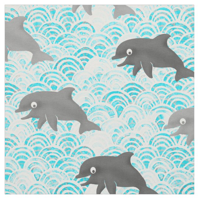 Keiki Watercolor Dolphin Wave Fabric (Swatch)