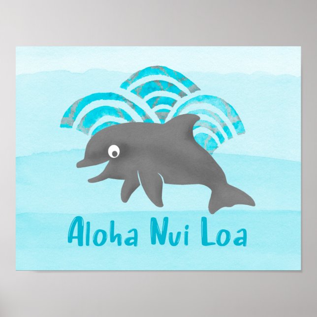 Keiki Watercolor Dolphin Wave Poster (Front)