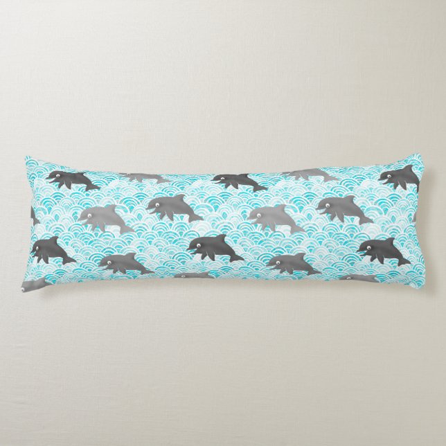Keiki Watercolor Dolphin Wave Reversible Body Cushion (Front)