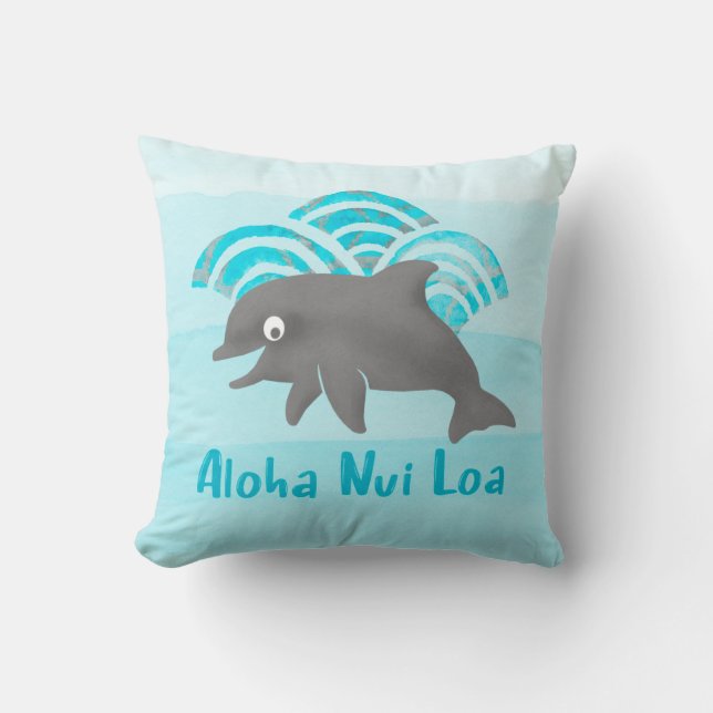 Keiki Watercolor Dolphin Wave Reversible Cushion (Front)