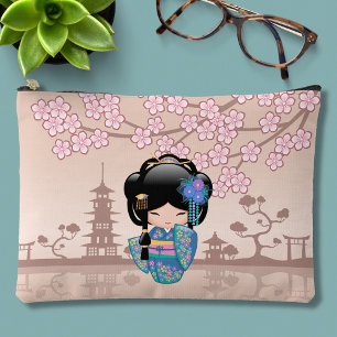 Keiko Kokeshi Doll - Blue Kimono Geisha Girl Accessory Pouch