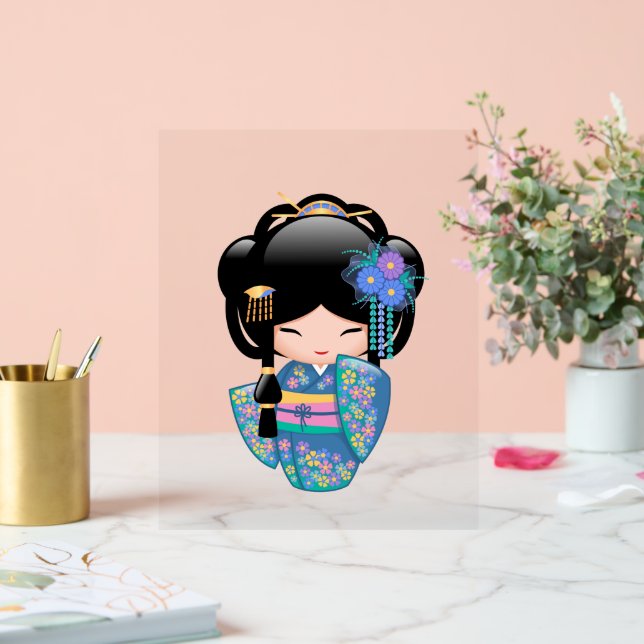 Keiko Kokeshi Doll - Blue Kimono Geisha Girl Acrylic Sign (Wedding)