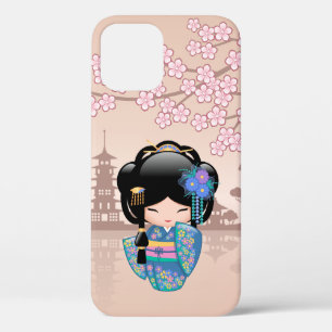 Keiko Kokeshi Doll - Blue Kimono Geisha Girl iPhone 12 Pro Case