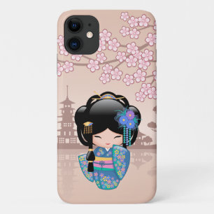 Keiko Kokeshi Doll - Blue Kimono Geisha Girl Case-Mate iPhone Case