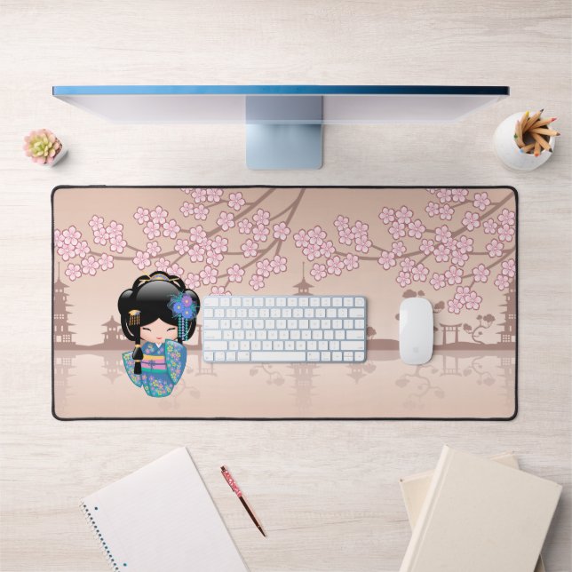Keiko Kokeshi Doll - Blue Kimono Geisha Girl Desk Mat (Office 1)