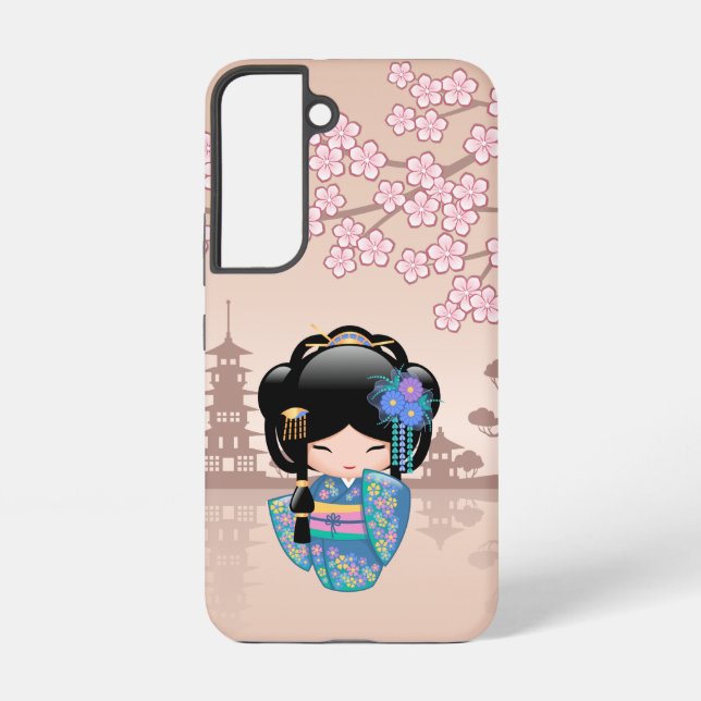 Keiko Kokeshi Doll - Blue Kimono Geisha Girl Samsung Galaxy S22 Case (Back)