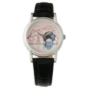 Keiko Kokeshi Doll - Blue Kimono Geisha Girl Watch