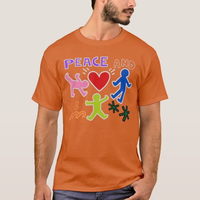 Keith Graffiti Peace and Love Art Bold Bright Cart T-Shirt (Front)