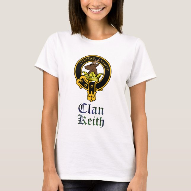 Keith scottish crest and tartan clan name T-Shirt (Front)
