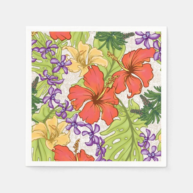 Keleah Tropical Hawaiian Hibiscus and Orchids Napkin (Front)