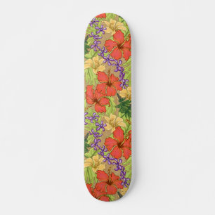 Keleah Tropical Hawaiian Hibiscus Faux Wood Skateboard